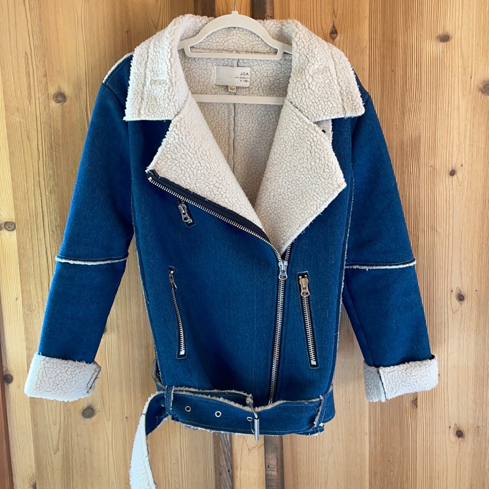 J.O.A. Blue Denim Faux Sheep Jacket Bomber